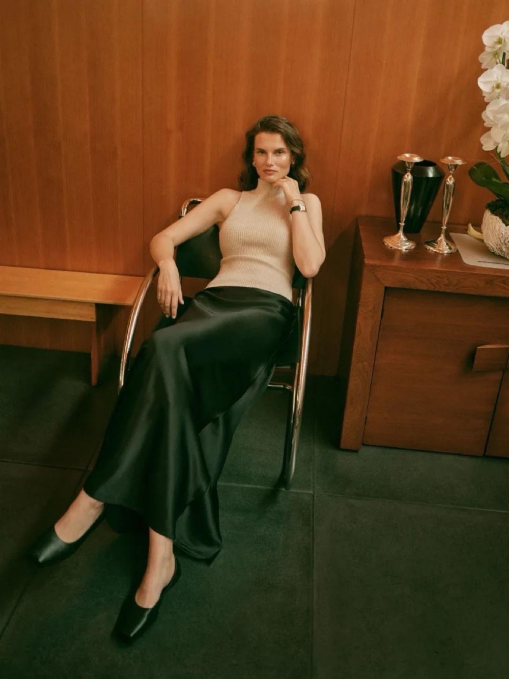 Reformation Black Satin Maxi Skirt